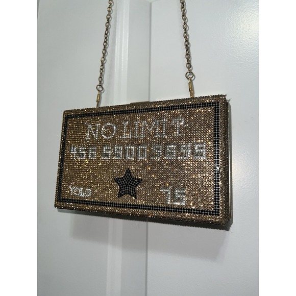 No Limit Rhinestone Clutch Purse Shoulder Bag YOLO Credit Card Money Urban Bling - Picture 3 of 15